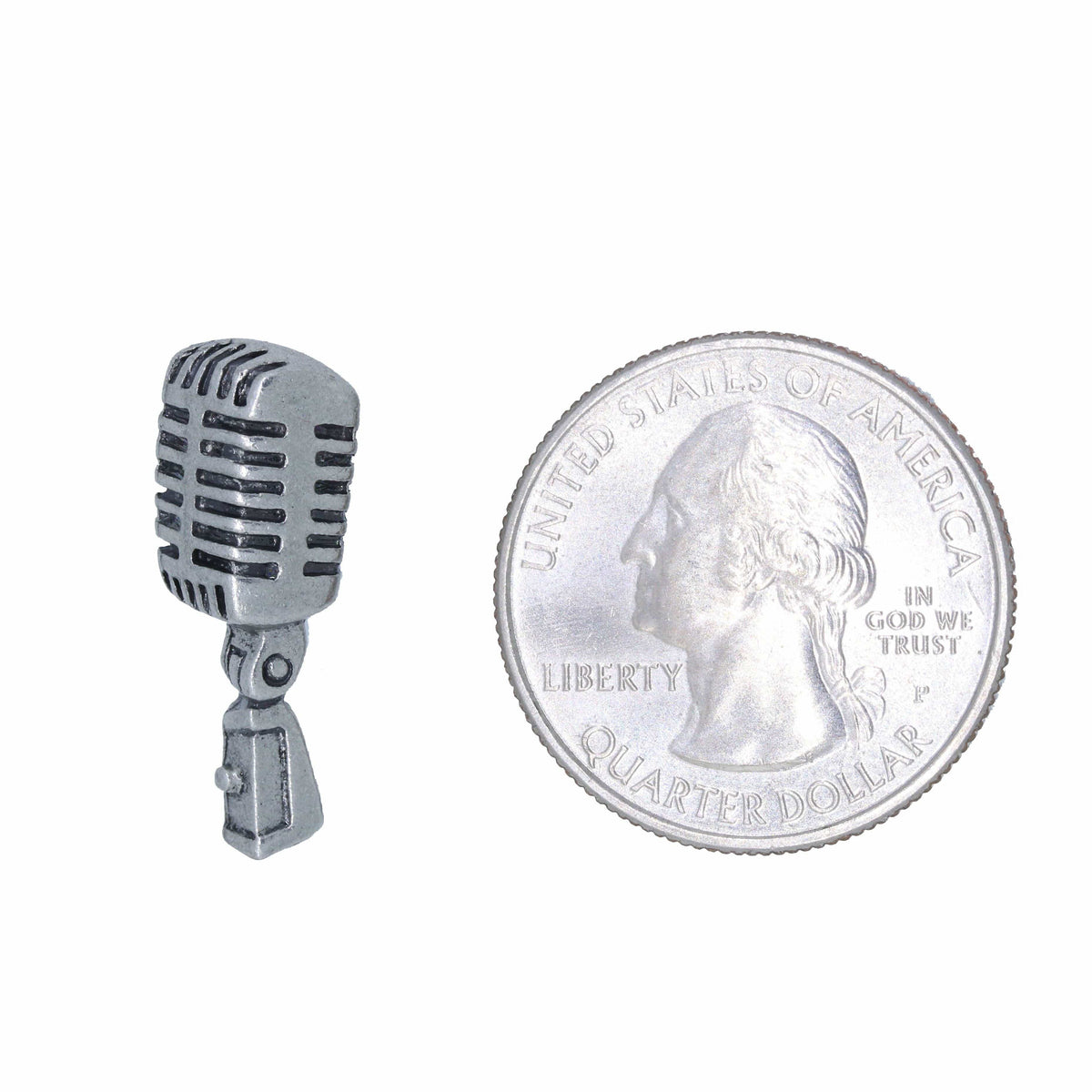 Retro 50s Microphone 3D Lapel Pin / Brooch - Silver & Red - Vintage Singer Studio Mic