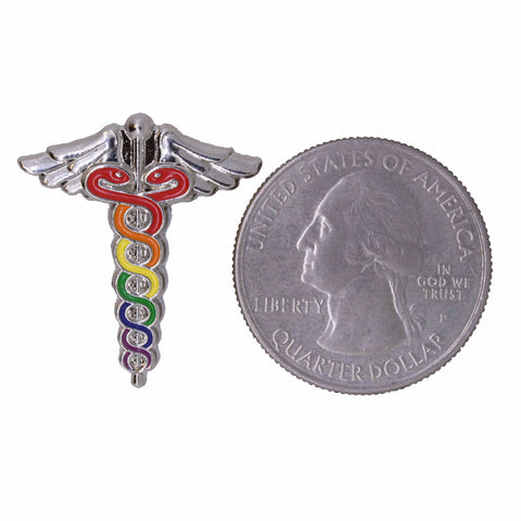 Rainbow Caduceus Enamel Lapel Pin