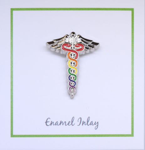Rainbow Caduceus Enamel Lapel Pin