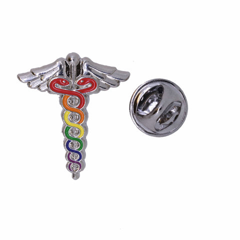 Rainbow Caduceus Enamel Lapel Pin