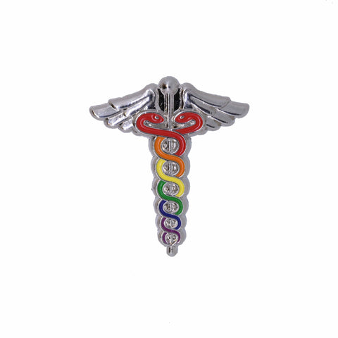 Rainbow Caduceus Enamel Lapel Pin