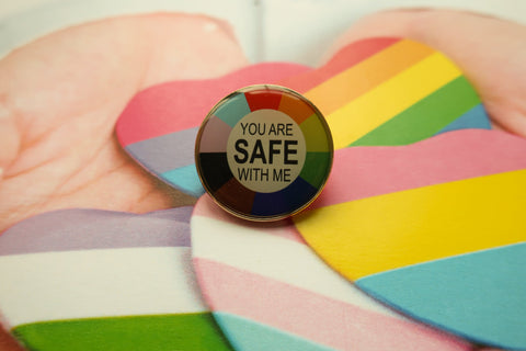You are Safe with Me Photo Dome Lapel Pin